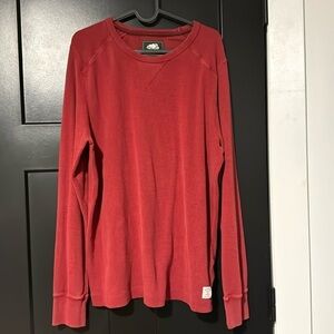 🎉 Roots Mens Red Ribbed Long Sleeve 100% Cotton Crew Neck Shirt